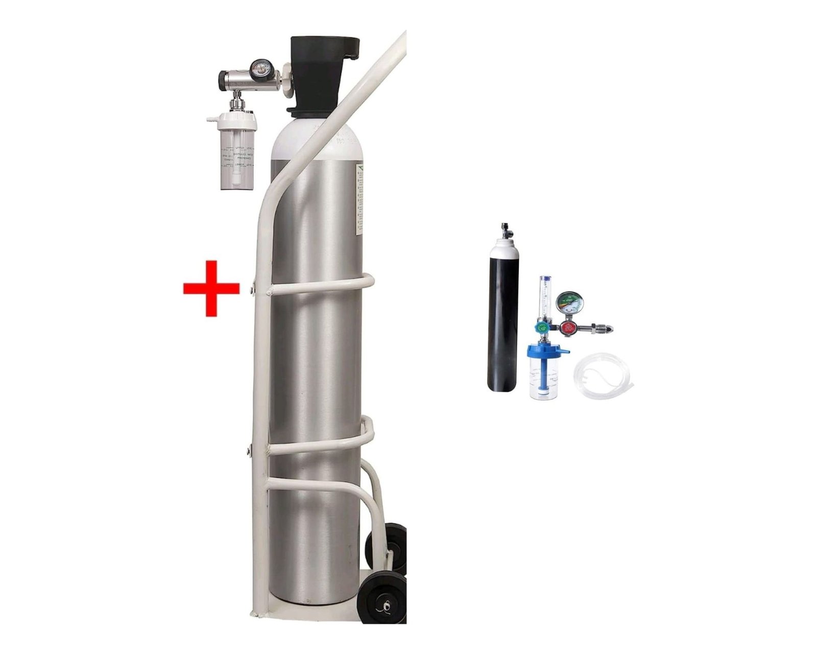 Oxygen cylinders with regulator, flowmeter and humidifier bottle
