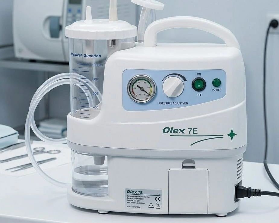Olex 7E portable medical suction machine with collection jar